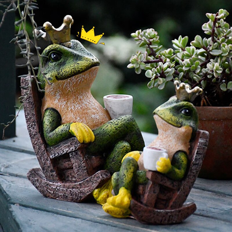 Leisurely Coffee Frog Garden Landscaping sculpture