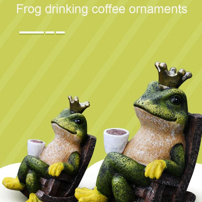 Leisurely Coffee Frog Garden Landscaping sculpture