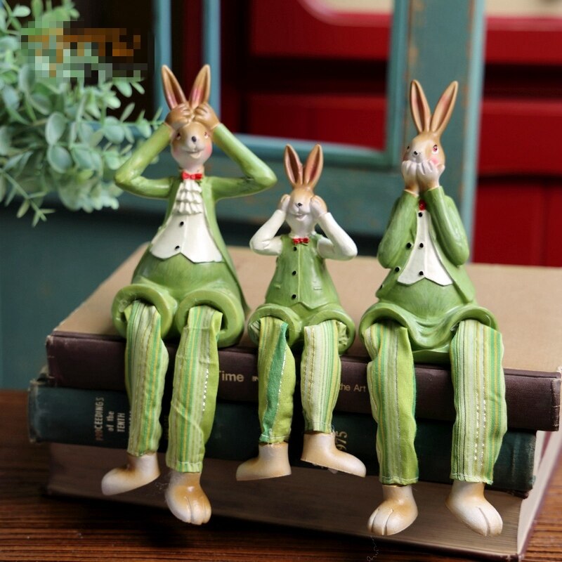 Rabbits Falimy of three Hanging Foot Figurine