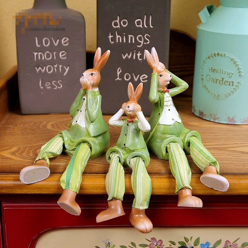 Rabbits Falimy of three Hanging Foot Figurine