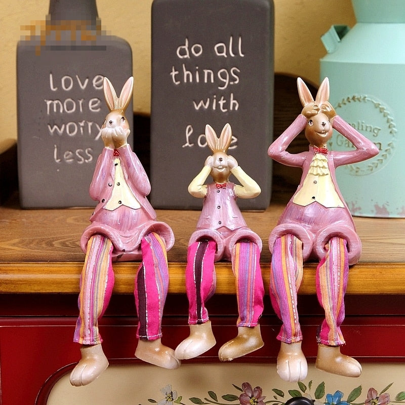 Rabbits Falimy of three Hanging Foot Figurine