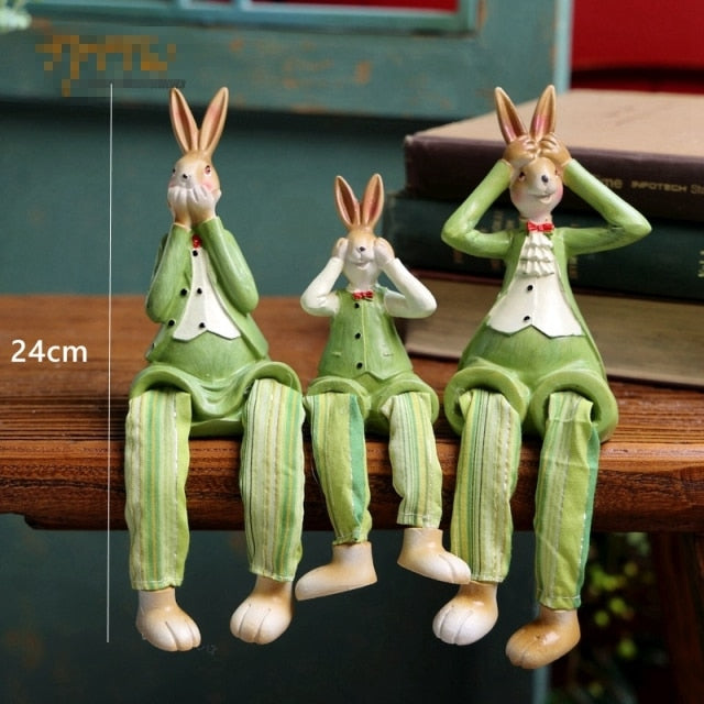 Rabbits Falimy of three Hanging Foot Figurine