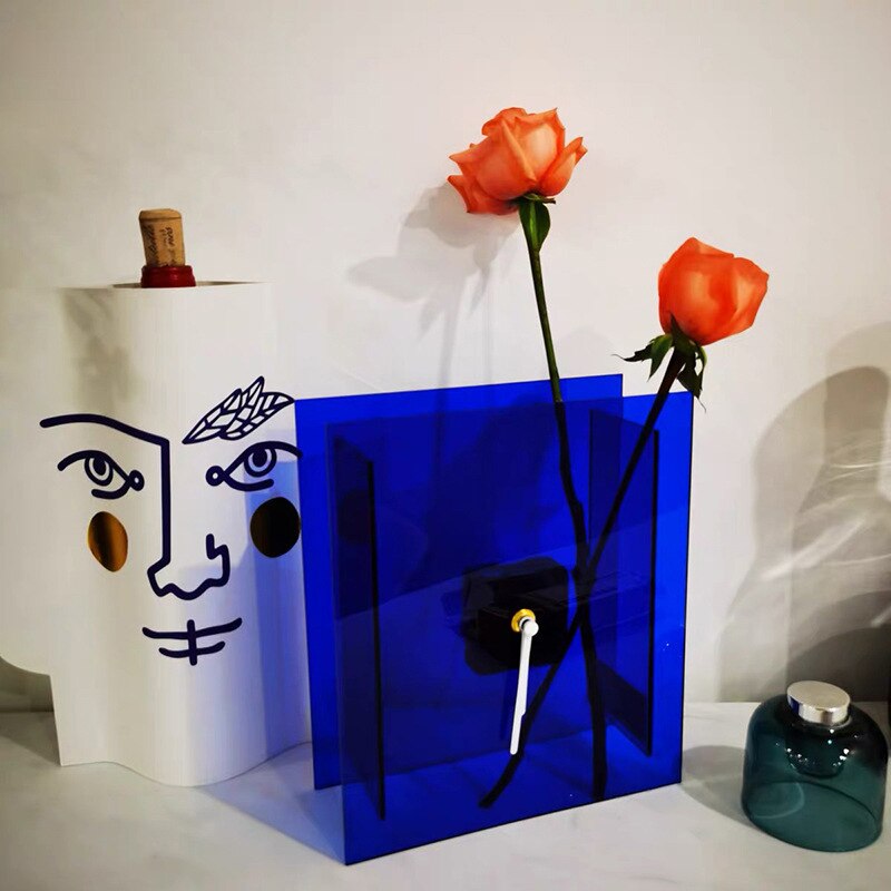 Nordic Artistic Klein Blue Acrylic Clock Vase