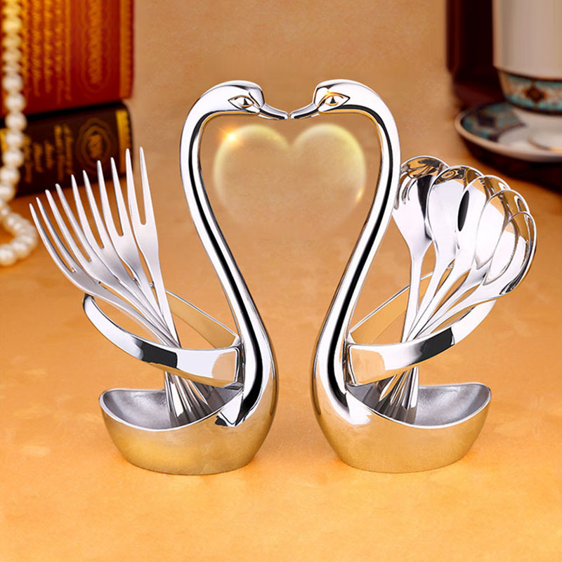 Elegant Swan Stainless Steel Spoon Fork Holder