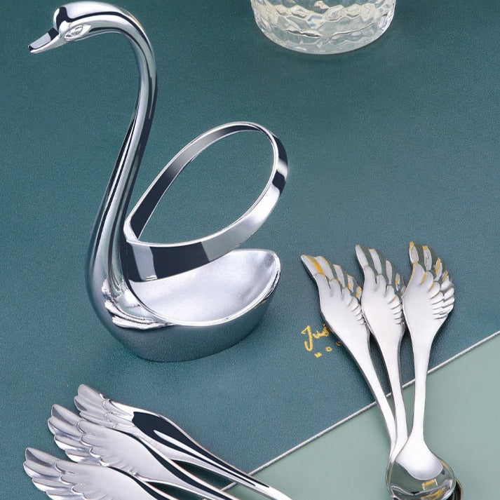 Elegant Swan Stainless Steel Spoon Fork Holder