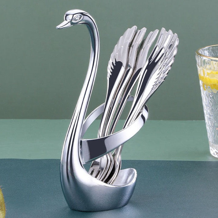 Elegant Swan Stainless Steel Spoon Fork Holder