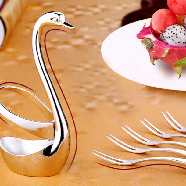 Elegant Swan Stainless Steel Spoon Fork Holder