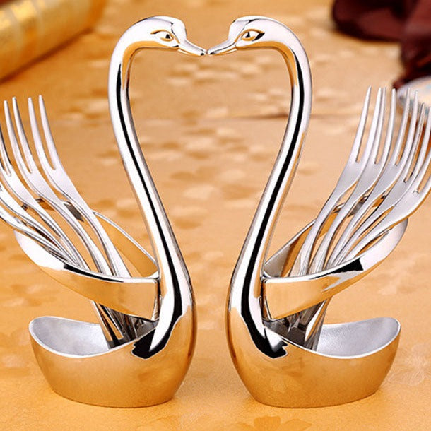 Elegant Swan Stainless Steel Spoon Fork Holder