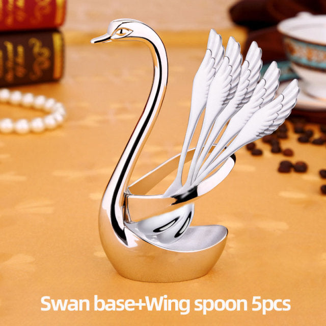 Elegant Swan Stainless Steel Spoon Fork Holder