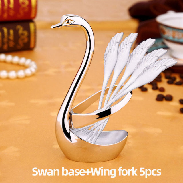 Elegant Swan Stainless Steel Spoon Fork Holder